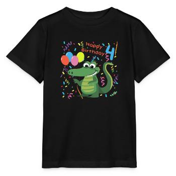 Kinder 4 Jahre Geburtstag Krokodil Happy Birthday - Stanley/Stella Kinder T-Shirt MINI CREATOR  - Schwarz - Vorne - Mikhail (115cm)
