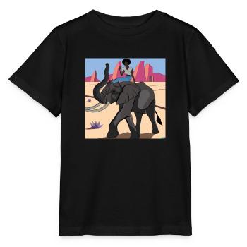 skinny black girl riding elephant - Stanley/Stella Kinder T-Shirt MINI CREATOR  - Schwarz - Vorne - Mikhail (115cm)