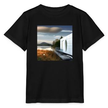 Modern house with lake in the background - Stanley/Stella MINI CREATOR Kids’ T-Shirt - black - Front - Mikhail (115cm)