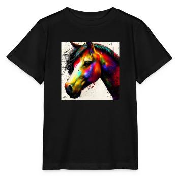 Farbenfrohes Pferde Portrait - Stanley/Stella Kinder T-Shirt MINI CREATOR  - Schwarz - Vorne - Mikhail (115cm)