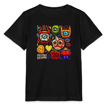 visage fou visage heureux dessin animé visage heureux dessin animé - T-shirt bio MINI CREATOR Stanley/Stella Enfant - noir - Devant - Mikhail (115cm)