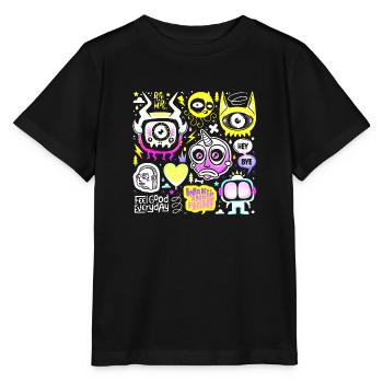 visage fou visage heureux dessin animé visage heureux dessin animé - T-shirt bio MINI CREATOR Stanley/Stella Enfant - noir - Devant - Mikhail (115cm)