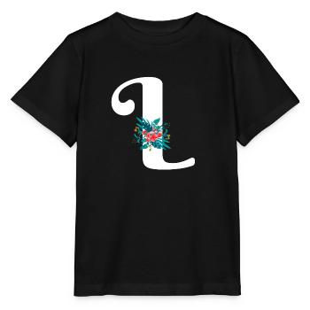 lettre L fleuris - T-shirt bio MINI CREATOR Stanley/Stella Enfant - noir - Devant - Mikhail (115cm)