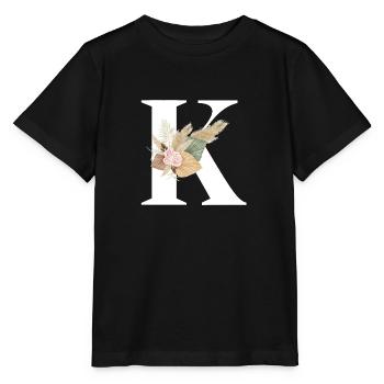 blumiger Buchstabe K - Stanley/Stella Kinder T-Shirt MINI CREATOR  - Schwarz - Vorne - Mikhail (115cm)