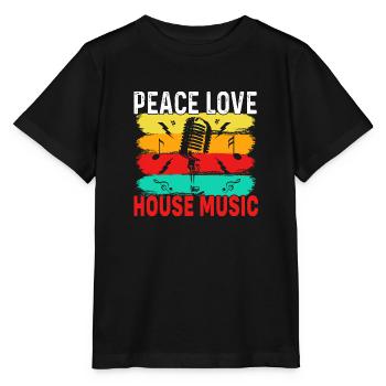 frieden liebe House Musik, peace love house music - Stanley/Stella Kinder T-Shirt MINI CREATOR  - Schwarz - Vorne - Mikhail (115cm)