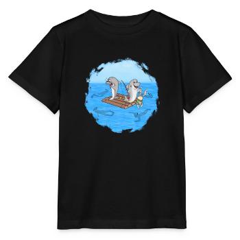Haie auf Floß - Stanley/Stella Kinder T-Shirt MINI CREATOR  - Schwarz - Vorne - Mikhail (115cm)