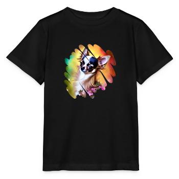 Rainbow Chihuahua in Cute Dog Graffiti Design - Stanley/Stella MINI CREATOR Kids’ T-Shirt - black - Front - Mikhail (115cm)
