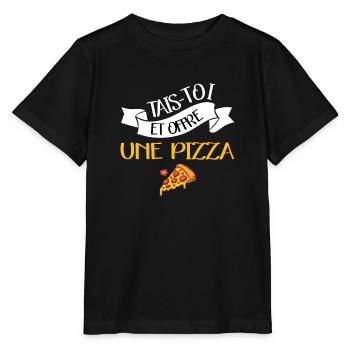 Taist-toi et offre moi une pizza t-shirt humour - T-shirt bio MINI CREATOR Stanley/Stella Enfant - noir - Devant - Mikhail (115cm)