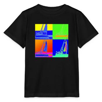 a picture in Warhol style with a sailing yacht - Stanley/Stella Kinder T-Shirt MINI CREATOR  - Schwarz - Vorne - Mikhail (115cm)