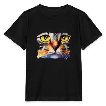 Katzengesicht 2 - Stanley/Stella Kinder T-Shirt MINI CREATOR  - Schwarz - Vorne - Mikhail (115cm)
