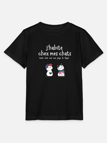 j'habite chez mes chats humour - T-shirt bio MINI CREATOR Stanley/Stella Enfant - noir