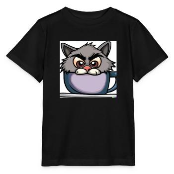 Cat looks out of a cup - Stanley/Stella MINI CREATOR Kids’ T-Shirt - black - Front - Mikhail (115cm)