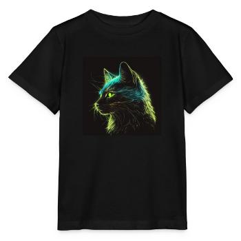 Neonkatze bei Nacht - Stanley/Stella Kinder T-Shirt MINI CREATOR  - Schwarz - Vorne - Mikhail (115cm)