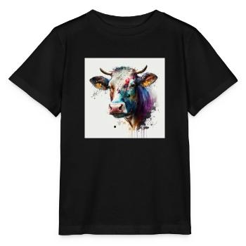 Vache peinture a l'eau - T-shirt bio MINI CREATOR Stanley/Stella Enfant - noir - Devant - Mikhail (115cm)
