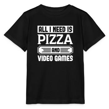 All I Need Is Pizza And Video Games - Stanley/Stella Kinder T-Shirt MINI CREATOR  - Schwarz - Vorne - Mikhail (115cm)
