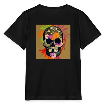 Crâne avec bijoux en fleurs - T-shirt bio MINI CREATOR Stanley/Stella Enfant - noir - Devant - Mikhail (115cm)
