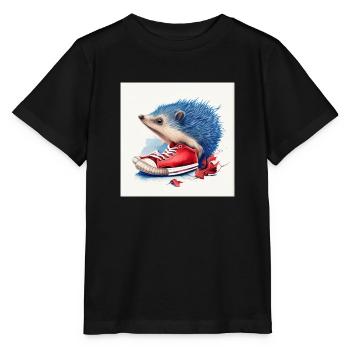 Blauer Igel und rote Schuhe - Stanley/Stella Kinder T-Shirt MINI CREATOR  - Schwarz - Vorne - Mikhail (115cm)