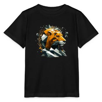3D lion head or lion face in polygon style - Stanley/Stella MINI CREATOR Kids’ T-Shirt - black - Front - Mikhail (115cm)