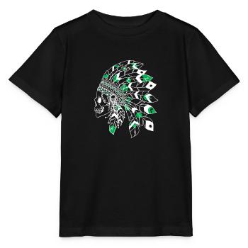 skull with white and green Indian headdress - Stanley/Stella MINI CREATOR Kids’ T-Shirt - black - Front - Mikhail (115cm)