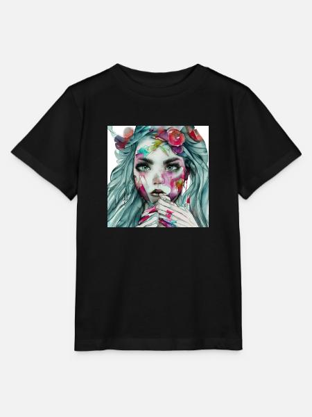 Aquarellgesicht mit Blütenkranz - Stanley/Stella Kinder T-Shirt MINI CREATOR - Schwarz