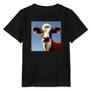 Vache brune et blanche - T-shirt bio MINI CREATOR Stanley/Stella Enfant - noir - Devant - Mikhail (115cm)