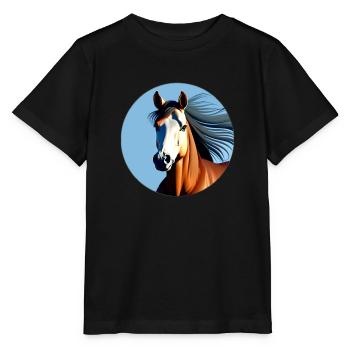 Cheval de sport marron au galop - T-shirt bio MINI CREATOR Stanley/Stella Enfant - noir - Devant - Mikhail (115cm)