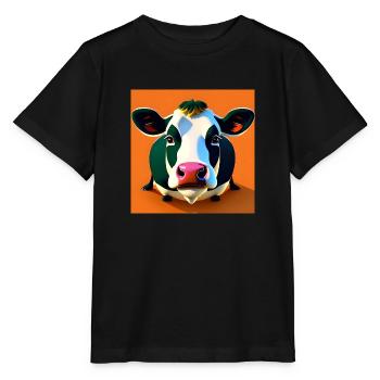 Vache noire et blanche sur fond orange - T-shirt bio MINI CREATOR Stanley/Stella Enfant - noir - Devant - Mikhail (115cm)