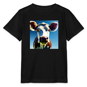 Vache brune et blanche - T-shirt bio MINI CREATOR Stanley/Stella Enfant - noir - Devant - Mikhail (115cm)