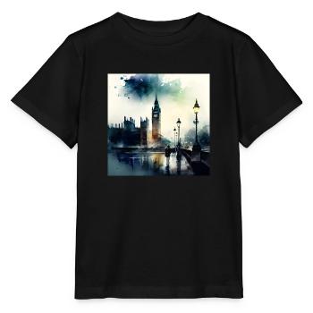 Paysage de Londres Big Ben Aquarell - T-shirt bio MINI CREATOR Stanley/Stella Enfant - noir - Devant - Mikhail (115cm)
