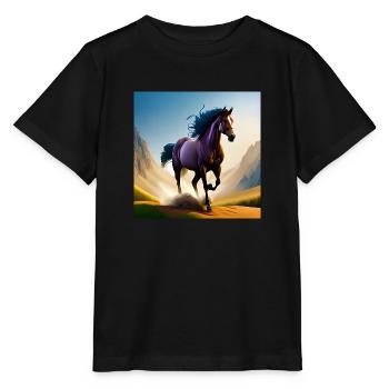 Cheval au galop dans le sable - T-shirt bio MINI CREATOR Stanley/Stella Enfant - noir - Devant - Mikhail (115cm)