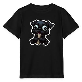 Little, dark Bulldog eating a bone - Stanley/Stella MINI CREATOR Kids’ T-Shirt - black - Front - Mikhail (115cm)