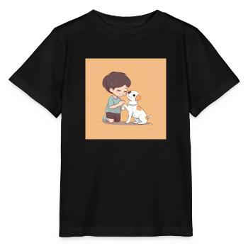 Little boy sitting next to a dog - Stanley/Stella MINI CREATOR Kids’ T-Shirt - black - Front - Mikhail (115cm)