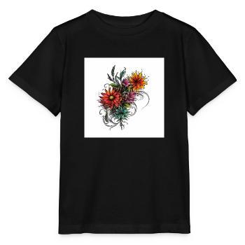 Elegante Blumenillustration mit edlen Verzierungen - Stanley/Stella Kinder T-Shirt MINI CREATOR  - Schwarz - Vorne - Mikhail (115cm)