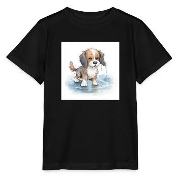 Happy dog playing in a rain puddle - Stanley/Stella MINI CREATOR Kids’ T-Shirt - black - Front - Mikhail (115cm)