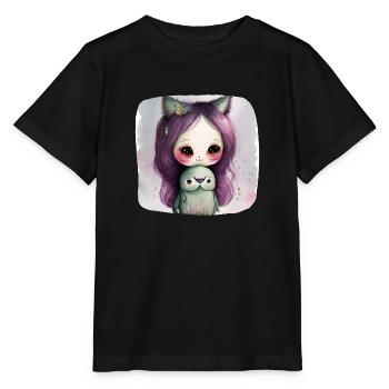 Katze Katzenmädchen - Phantasie - Stanley/Stella Kinder T-Shirt MINI CREATOR  - Schwarz - Vorne - Mikhail (115cm)