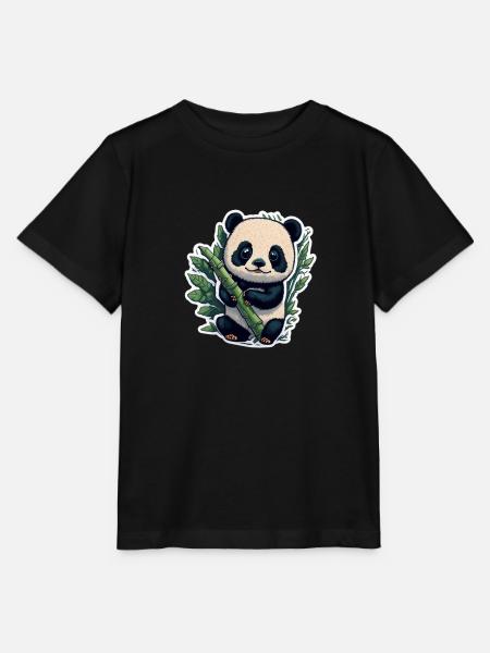 Cute Panda with Bamboo - Stanley/Stella Kinder T-Shirt MINI CREATOR  - Schwarz
