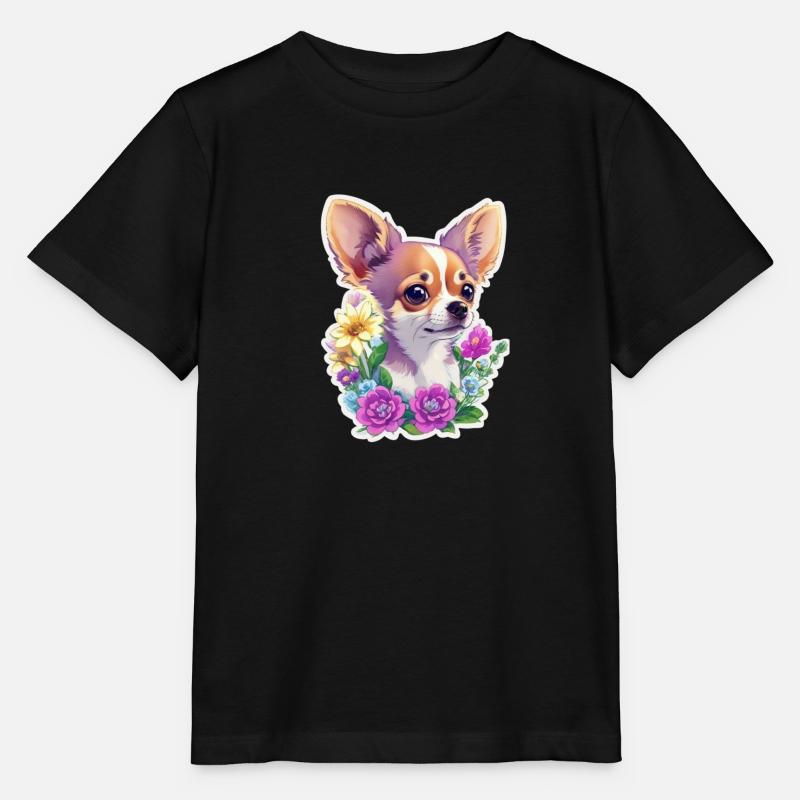 Chihuahua pastel avec fleurs - T-shirt bio MINI CREATOR Stanley/Stella Enfant - noir