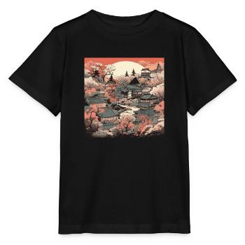 Verträumtes Japan: Vintage-Landschaftsmalerei - Stanley/Stella Kinder T-Shirt MINI CREATOR  - Schwarz - Vorne - Mikhail (115cm)