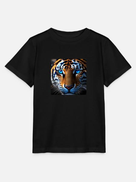 Tiger mit blauen Augen fotoreal dargestellt - Stanley/Stella Kinder T-Shirt MINI CREATOR - Schwarz