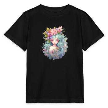 Meerjungfrau mit Blumen im Haar, Sommer, Mermaid - Stanley/Stella Kinder T-Shirt MINI CREATOR  - Schwarz - Vorne - Mikhail (115cm)