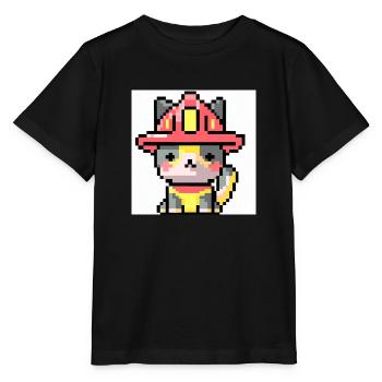 Katze Feuerwehr, Uniform, Pixelart - Stanley/Stella Kinder T-Shirt MINI CREATOR  - Schwarz - Vorne - Mikhail (115cm)