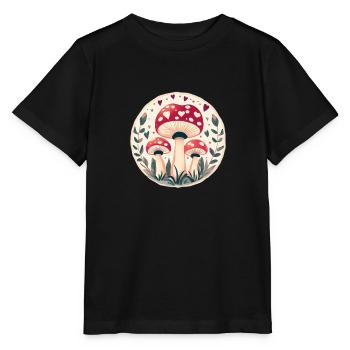 Pilze Fliegenpilze in magischen Herzen - Stanley/Stella Kinder T-Shirt MINI CREATOR  - Schwarz - Vorne - Mikhail (115cm)