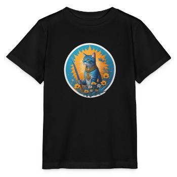 Die blaue Sommerwächterkatze - Stanley/Stella Kinder T-Shirt MINI CREATOR  - Schwarz - Vorne - Mikhail (115cm)