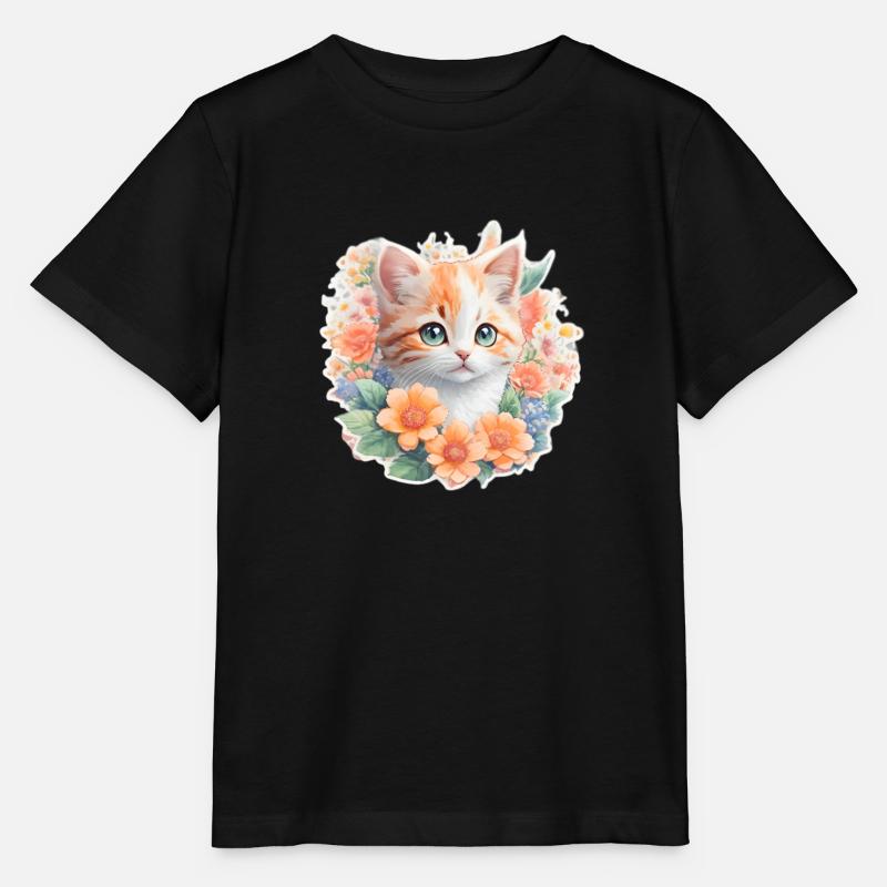 Bébé chat en fleurs - T-shirt bio MINI CREATOR Stanley/Stella Enfant - noir