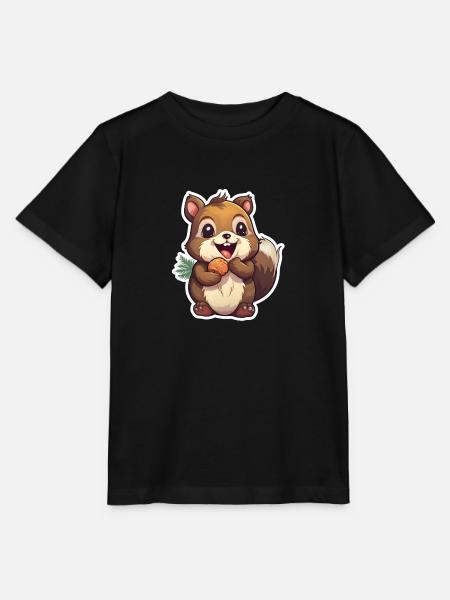 Süßes Eichhörnchen mit Nuss - Stanley/Stella Kinder T-Shirt MINI CREATOR  - Schwarz