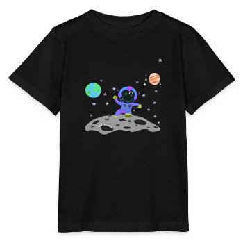 astronaute bleu violet - T-shirt bio MINI CREATOR Stanley/Stella Enfant - noir - Devant - Mikhail (115cm)