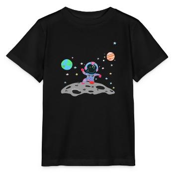 astronaute bleu rose - T-shirt bio MINI CREATOR Stanley/Stella Enfant - noir - Devant - Mikhail (115cm)