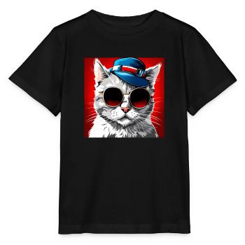 Stilvolle Katze mit Sonnenbrille und Zylinder - Stanley/Stella Kinder T-Shirt MINI CREATOR  - Schwarz - Vorne - Mikhail (115cm)