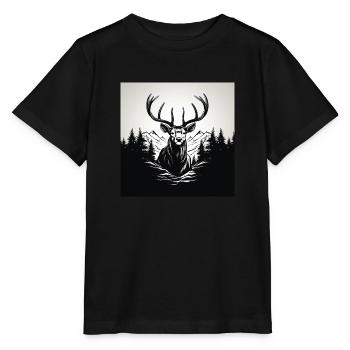 Schwarz Weiß Hirsch - Stanley/Stella Kinder T-Shirt MINI CREATOR  - Schwarz - Vorne - Mikhail (115cm)