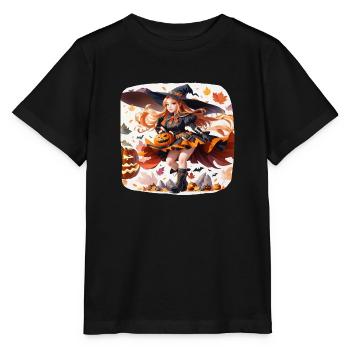 Zauberin Kürbis Spooky Spooky Gruselig Grausam - Stanley/Stella Kinder T-Shirt MINI CREATOR  - Schwarz - Vorne - Mikhail (115cm)